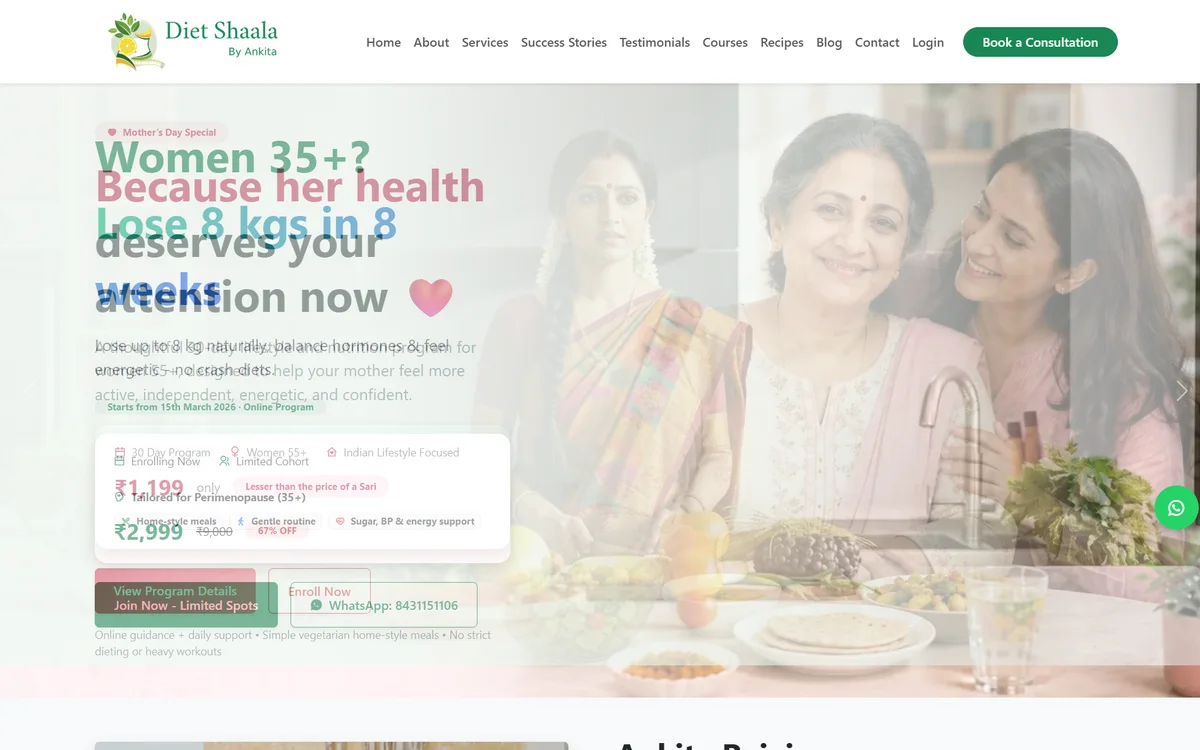 Diet Shaala — Coaching Website + Funnels